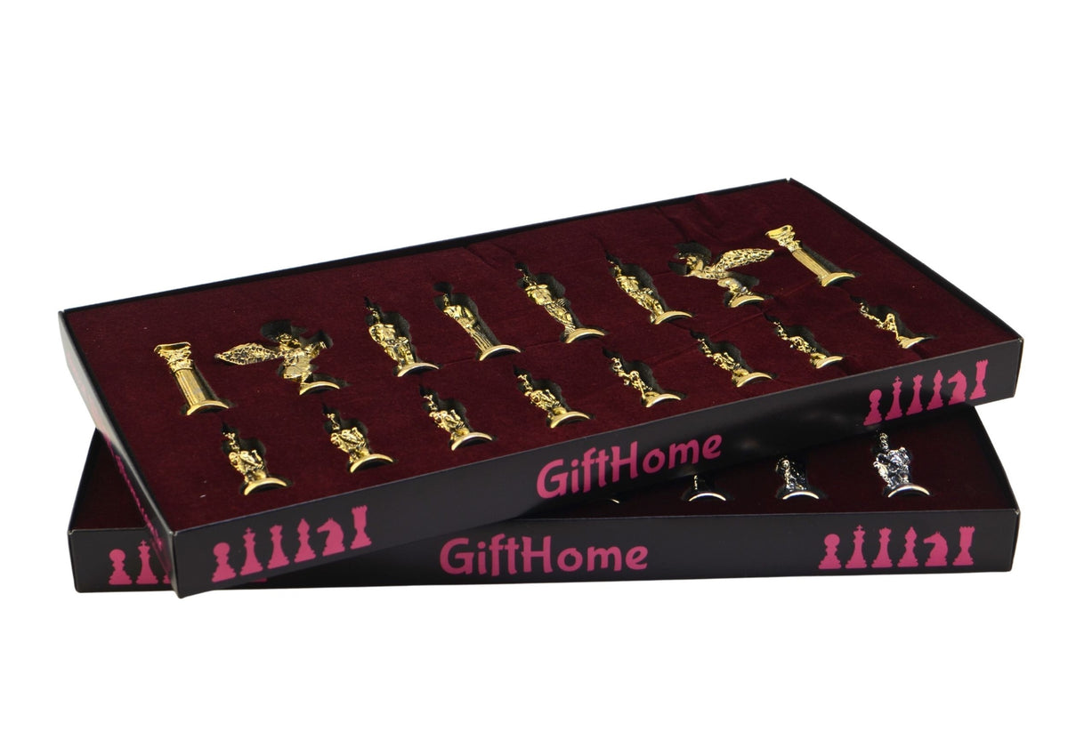 Pegasus Metal Chess Set – Handmade Flat Solid Wood Chessboard, 45 x 45 cm