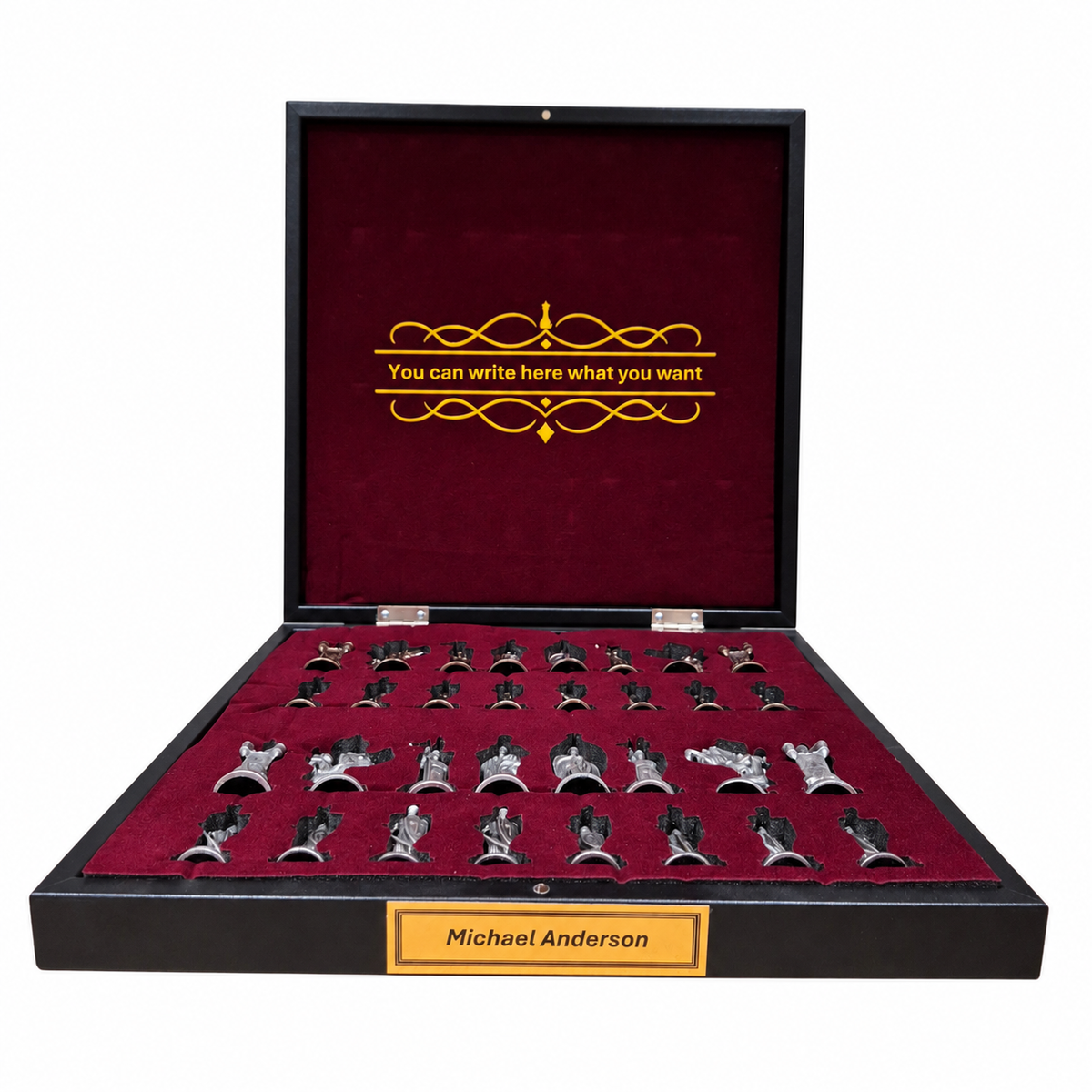 Egyptian Pharaohs Metal Chess Set – MDF Chessboard with Storage, 37 x 37 cm