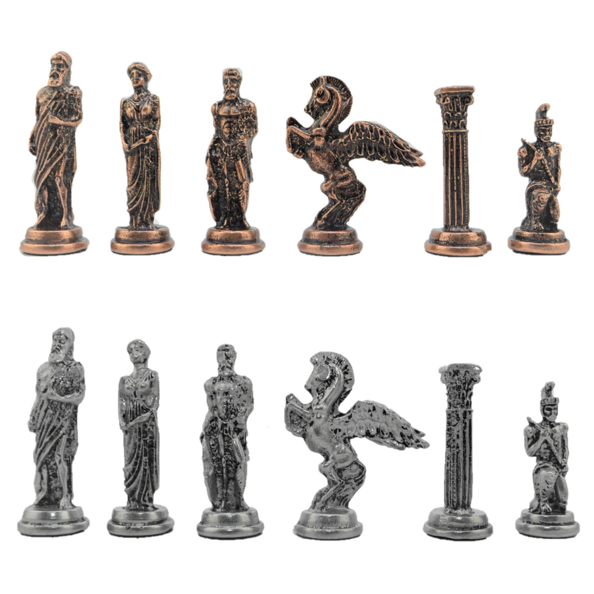 Pegasus Metal Chess Set – Handmade Box or Drawer Solid Wood Chessboard, 38 x 38 cm