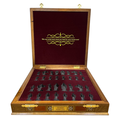 British Royal Metal Chess Set – Handmade Box or Drawer Solid Wood Chessboard, 38 x 38 cm