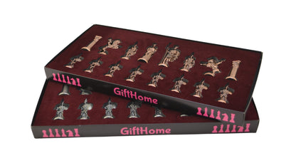 Roman Empire Metal Chess Set Big Size – Marble-Pattern Folding MDF Chessboard, 43 x 43 cm