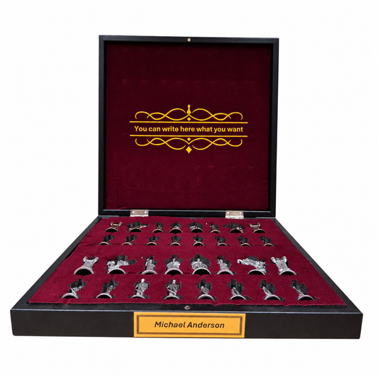 Pegasus Metal Chess Set – MDF Chessboard with Storage, 37 x 37 cm, Antique Copper Pieces