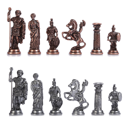 Roman Empire Metal Chess Set Big Size – Marble-Pattern Folding MDF Chessboard, 43 x 43 cm