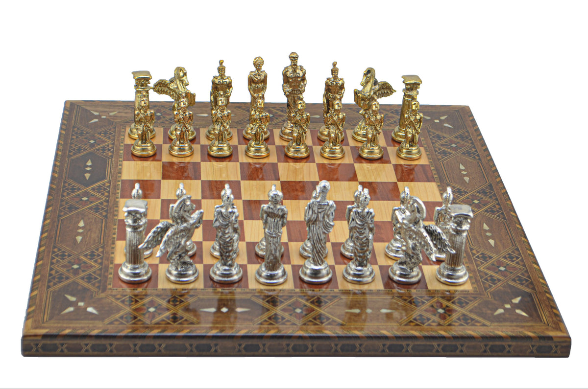 Pegasus Metal Chess Set – Handmade Flat Solid Wood Chessboard, 45 x 45 cm