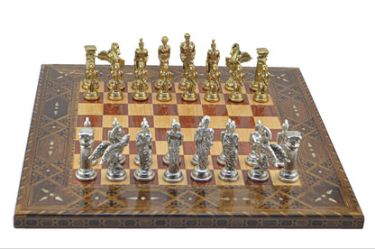 Pegasus Metal Chess Set – Handmade Flat Solid Wood Chessboard, 45 x 45 cm