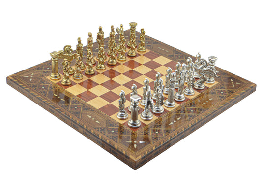 Pegasus Metal Chess Set – Handmade Flat Solid Wood Chessboard, 45 x 45 cm