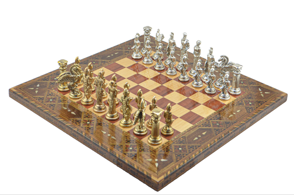 Pegasus Metal Chess Set – Handmade Flat Solid Wood Chessboard, 45 x 45 cm