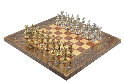 Pegasus Metal Chess Set – Handmade Flat Solid Wood Chessboard, 45 x 45 cm