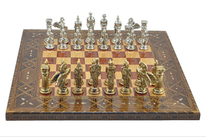 Pegasus Metal Chess Set – Handmade Flat Solid Wood Chessboard, 45 x 45 cm