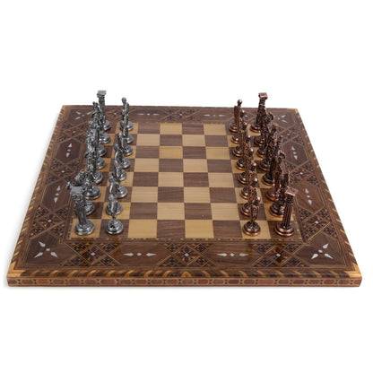British Royal Metal Chess Set – Handmade Solid Wood Flat Chessboard, 45 x 45 cm