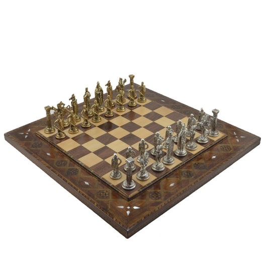 British Royal Metal Chess Set – Handmade Solid Wood Flat Chessboard, 45 x 45 cm