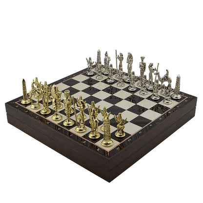Egyptian Pharaohs Metal Chess Set – MDF Chessboard with Storage, 37 x 37 cm