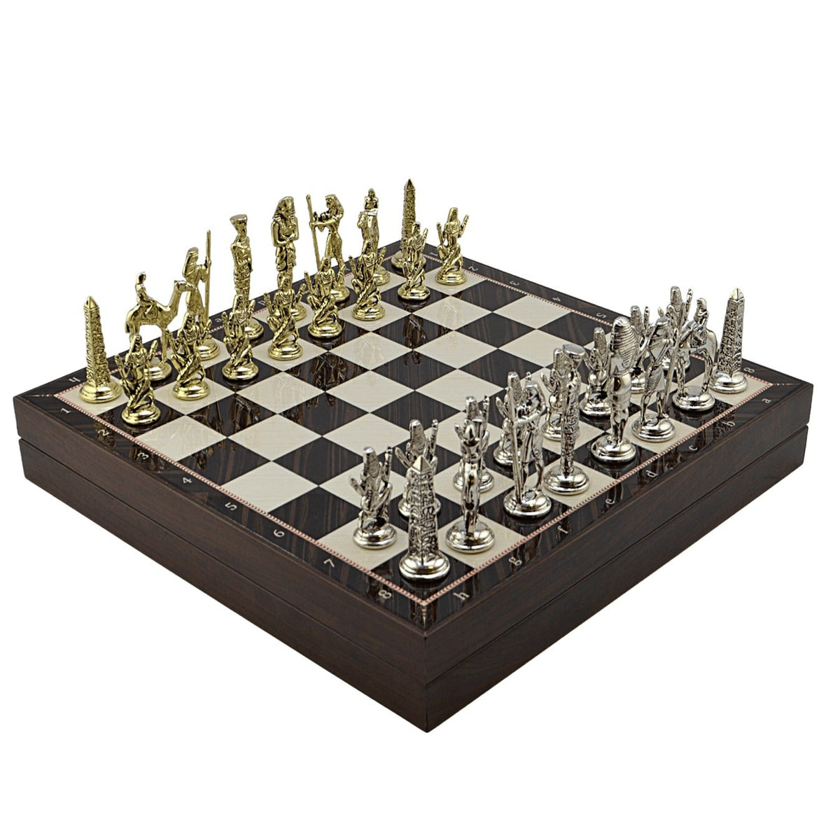 Egyptian Pharaohs Metal Chess Set – MDF Chessboard with Storage, 37 x 37 cm