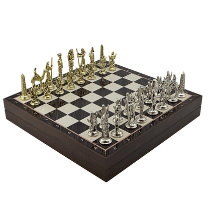 Egyptian Pharaohs Metal Chess Set – MDF Chessboard with Storage, 37 x 37 cm