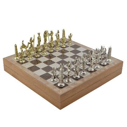 Egyptian Pharaohs Metal Chess Set – MDF Chessboard with Storage, 37 x 37 cm