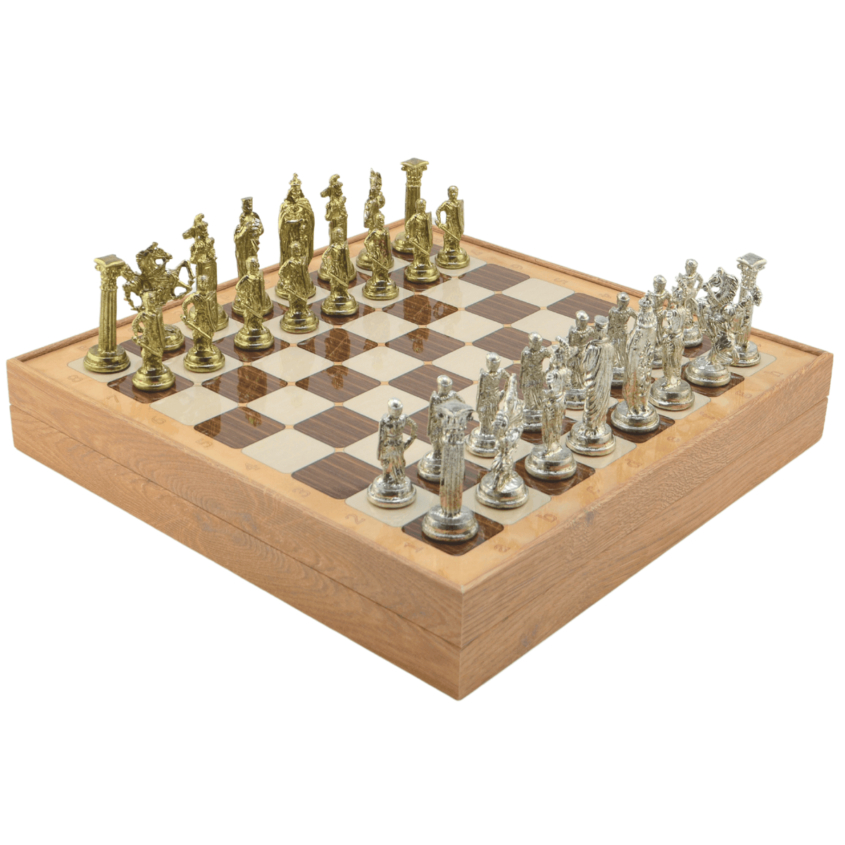 British Royal Metal Chess Set – MDF Chessboard with Storage, 37 x 37 cm, Gold-Silver Pieces