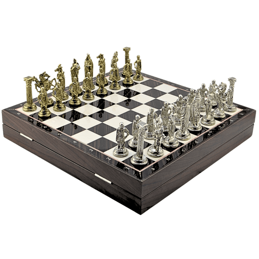 British Royal Metal Chess Set – MDF Chessboard with Storage, 37 x 37 cm, Gold-Silver Pieces