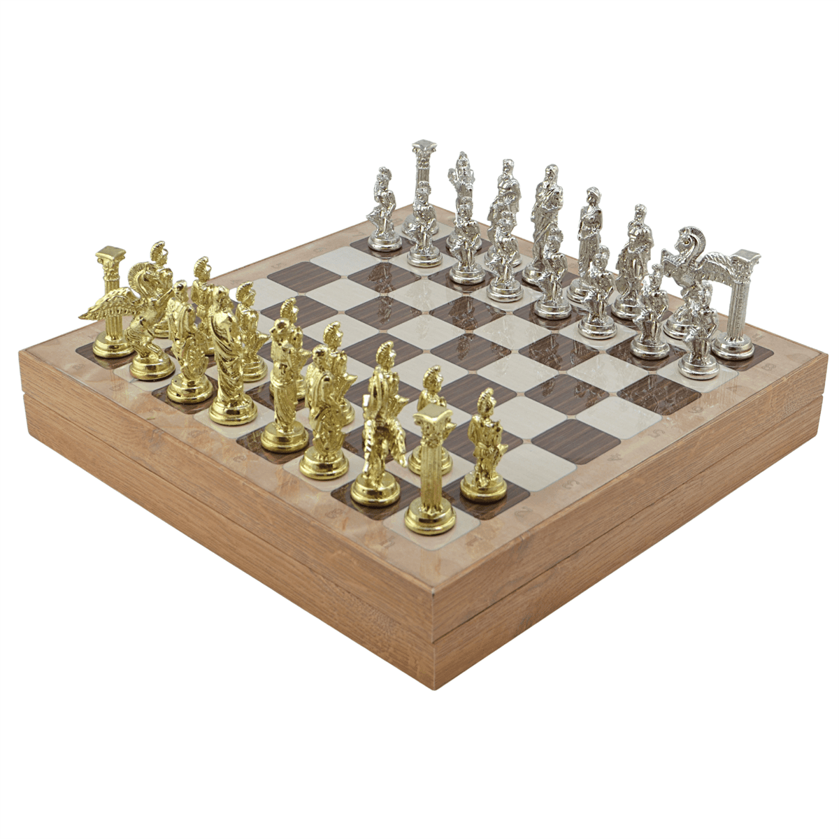 Pegasus Metal Chess Set – MDF Chessboard with Storage, 37 x 37 cm, Gold-Silver Pieces