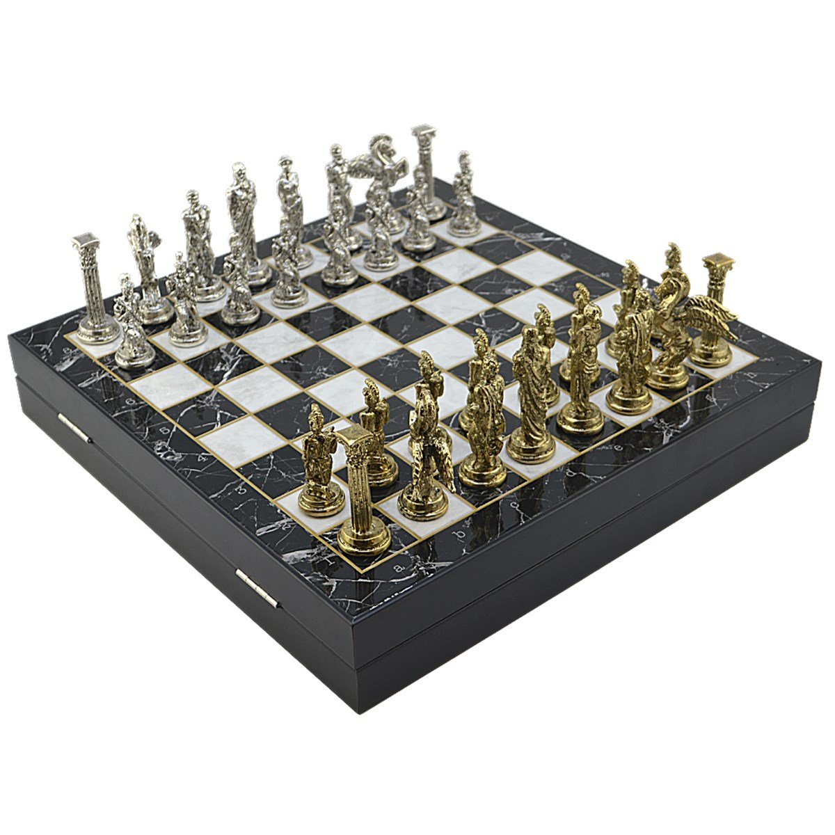 Pegasus Metal Chess Set – MDF Chessboard with Storage, 37 x 37 cm, Gold-Silver Pieces