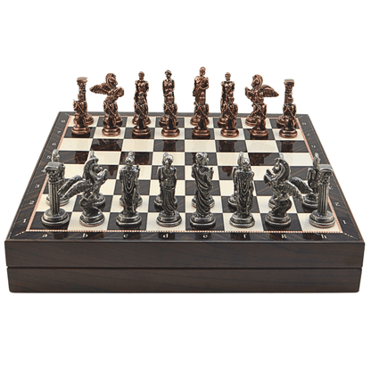 Pegasus Metal Chess Set – MDF Chessboard with Storage, 37 x 37 cm, Antique Copper Pieces