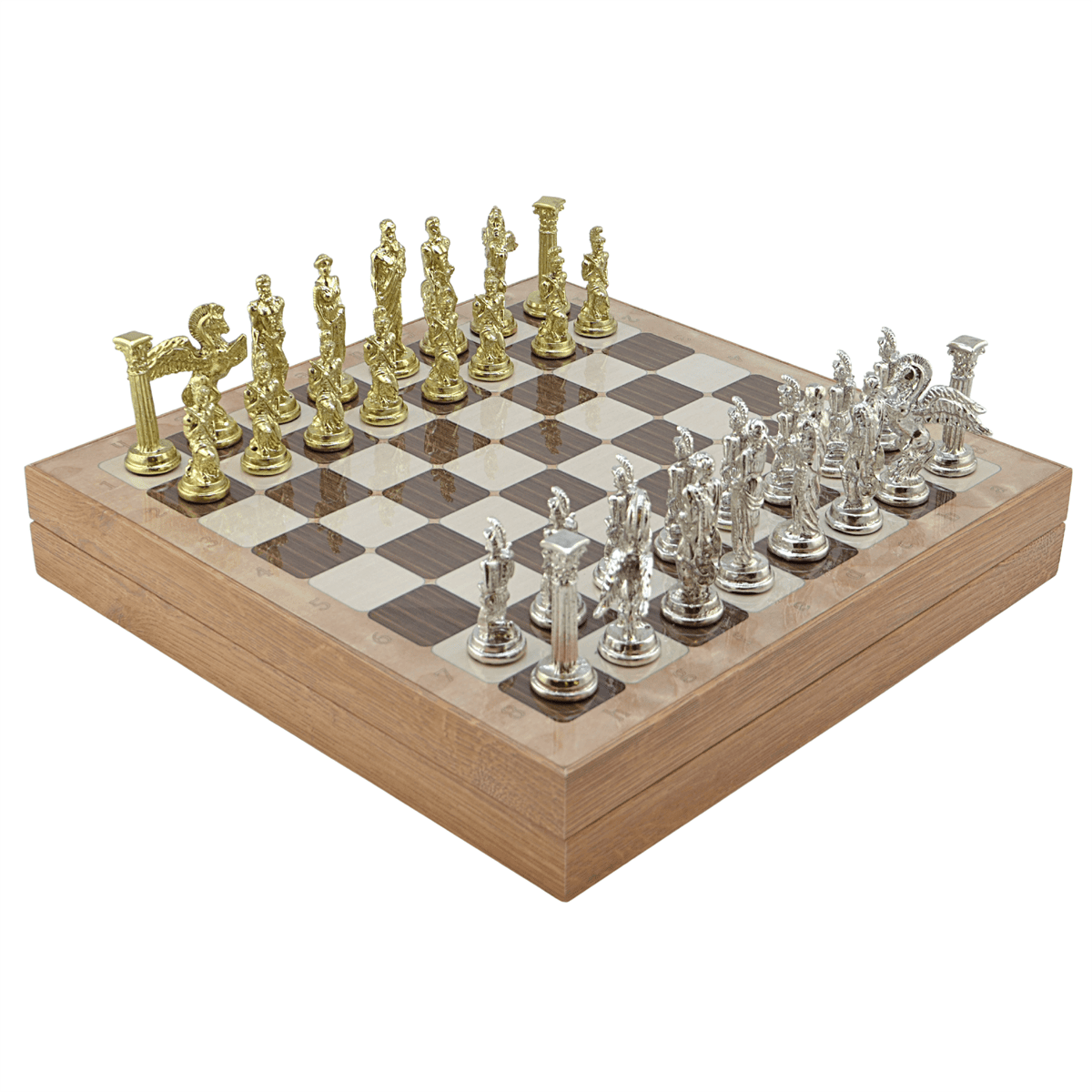 Pegasus Metal Chess Set – MDF Chessboard with Storage, 37 x 37 cm, Gold-Silver Pieces
