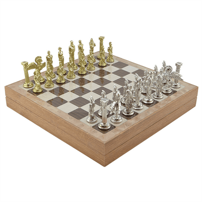 Pegasus Metal Chess Set – MDF Chessboard with Storage, 37 x 37 cm, Gold-Silver Pieces