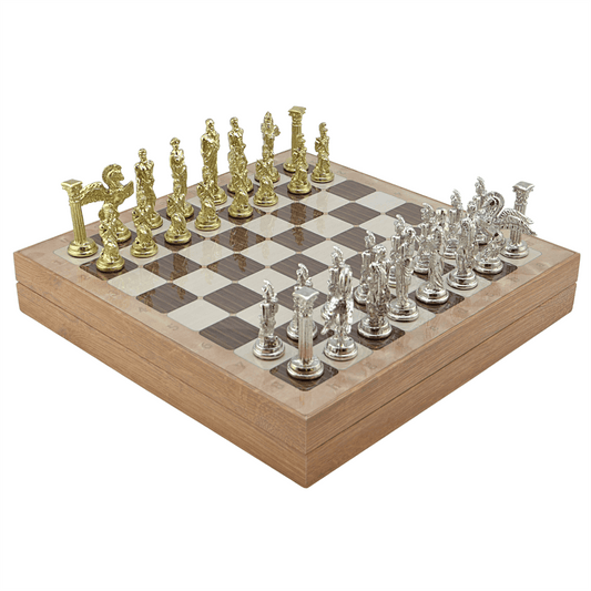 Pegasus Metal Chess Set – MDF Chessboard with Storage, 37 x 37 cm, Gold-Silver Pieces