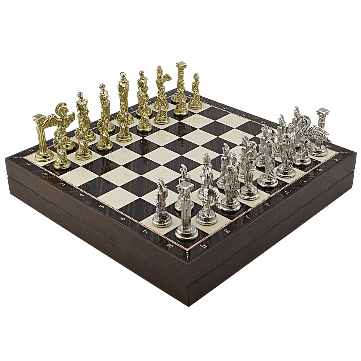 Pegasus Metal Chess Set – MDF Chessboard with Storage, 37 x 37 cm, Gold-Silver Pieces