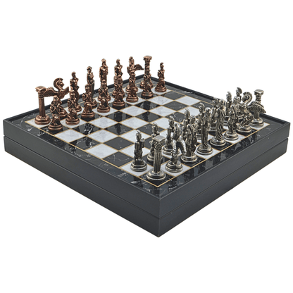 Pegasus Metal Chess Set – MDF Chessboard with Storage, 37 x 37 cm, Antique Copper Pieces