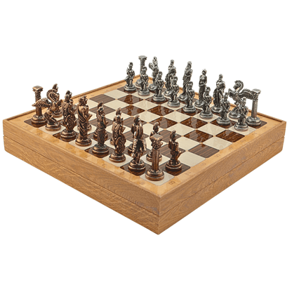 Pegasus Metal Chess Set – MDF Chessboard with Storage, 37 x 37 cm, Antique Copper Pieces