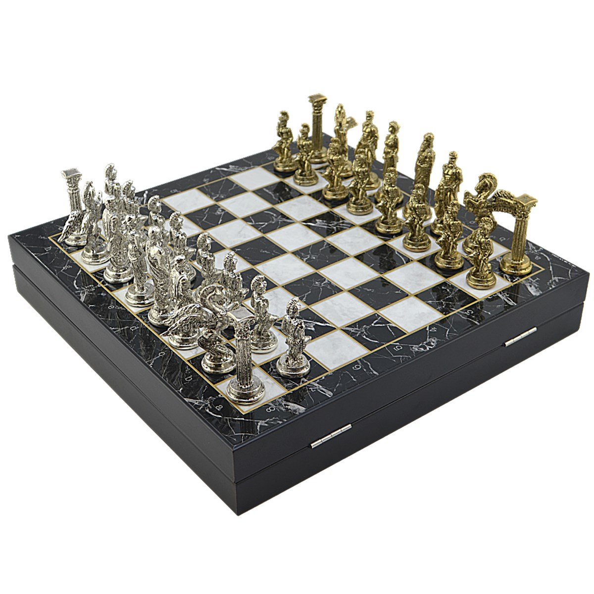 Pegasus Metal Chess Set – MDF Chessboard with Storage, 37 x 37 cm, Gold-Silver Pieces