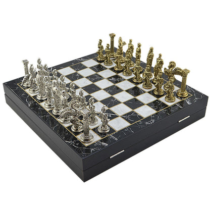 Pegasus Metal Chess Set – MDF Chessboard with Storage, 37 x 37 cm, Gold-Silver Pieces