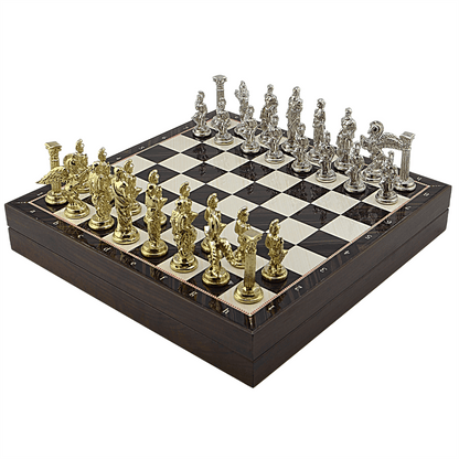 Pegasus Metal Chess Set – MDF Chessboard with Storage, 37 x 37 cm, Gold-Silver Pieces