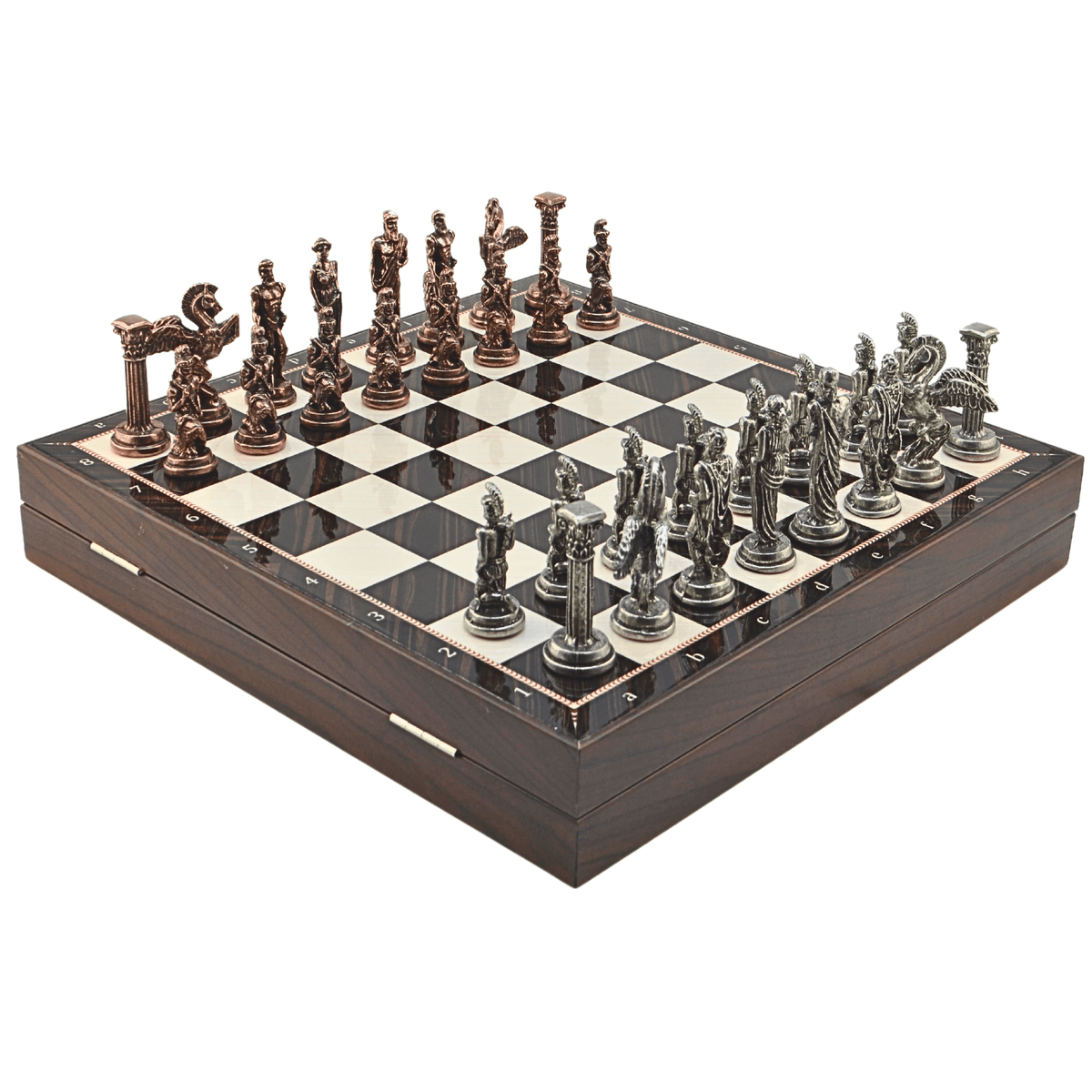 Pegasus Metal Chess Set – MDF Chessboard with Storage, 37 x 37 cm, Antique Copper Pieces