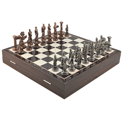 Pegasus Metal Chess Set – MDF Chessboard with Storage, 37 x 37 cm, Antique Copper Pieces