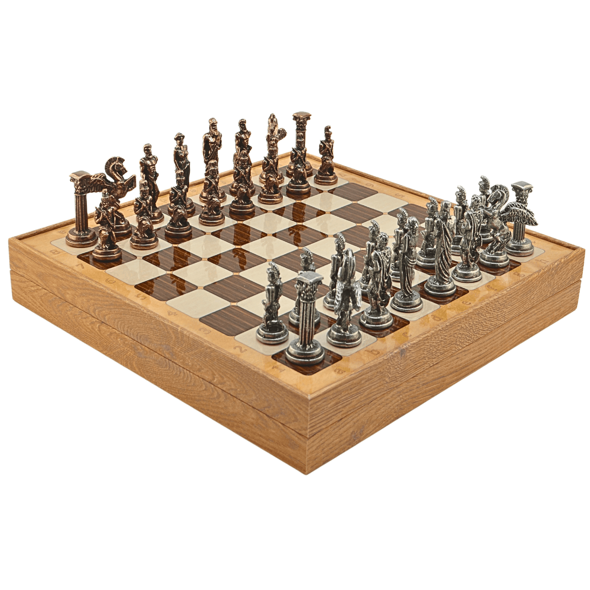 Pegasus Metal Chess Set – MDF Chessboard with Storage, 37 x 37 cm, Antique Copper Pieces