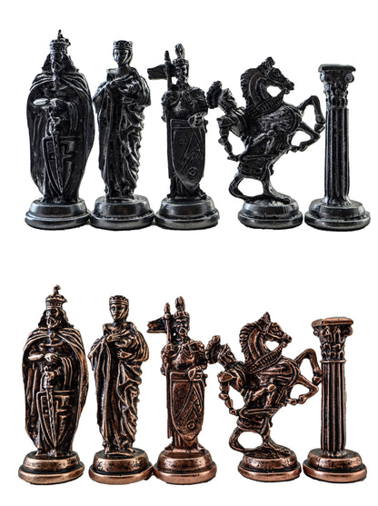 British Royal Metal Chess Set – MDF Chessboard with Storage, 37 x 37 cm, Antique Cooper Pieces